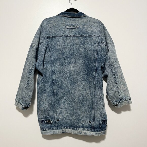 Club Sportif Mens VTG Acid Wash Denim Trucker Jacket L 80s 90s Grunge Oversized - Picture 2 of 12